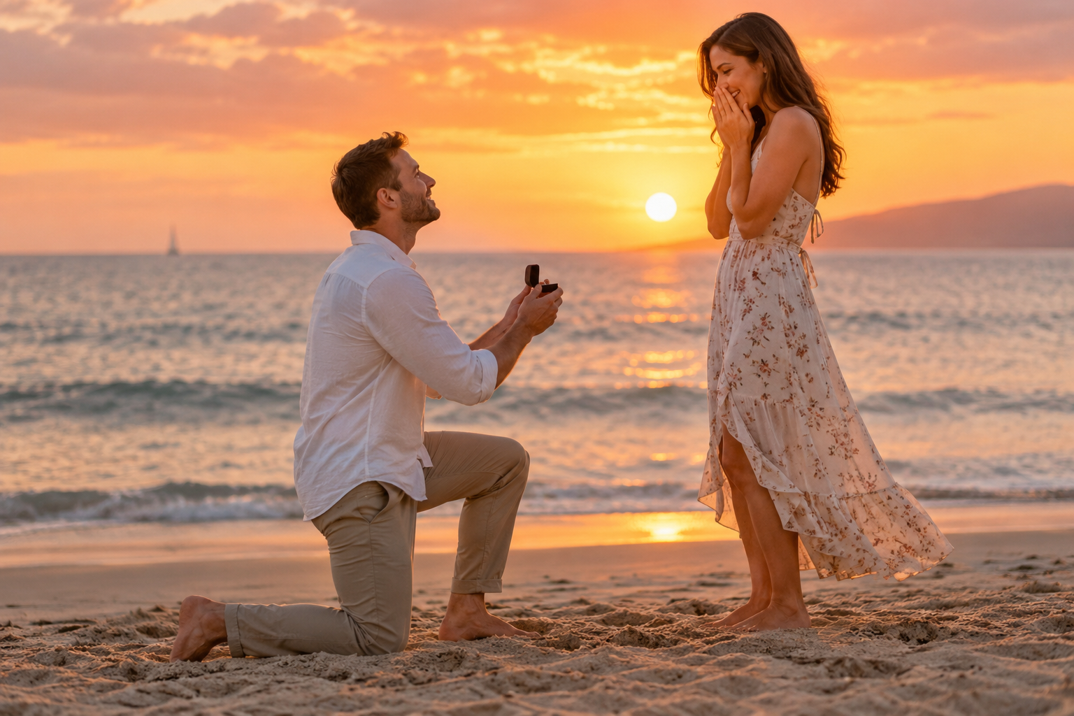 Cheesy stock-style beach marriage proposal